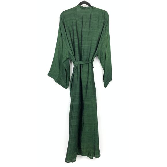 Unbranded 100% Silk Kimono Long Robe Womens One Size Dark Green NEW - Picture 2 of 6